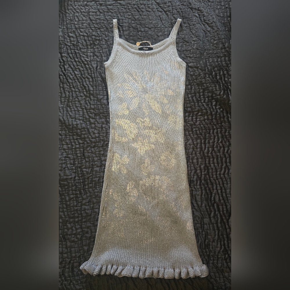 Versus Versace Silver Knit Floral Mini Dress